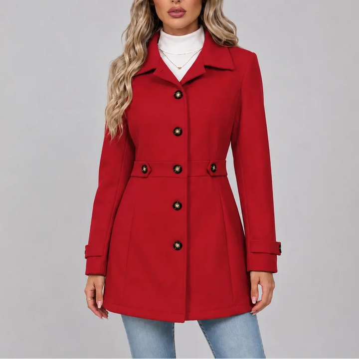 Women's Fitted Waist Overcoat with Button Front