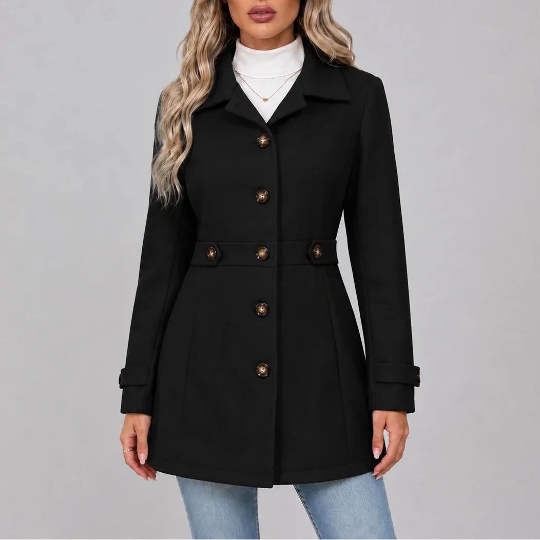 Women's Fitted Waist Overcoat with Button Front
