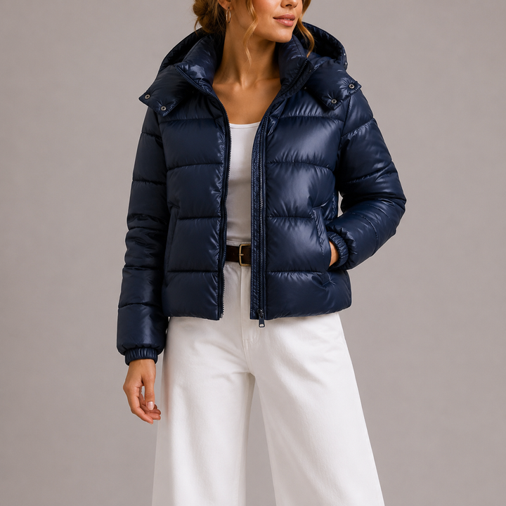 Women's Hooded Puffer Jacket with Zip Pockets