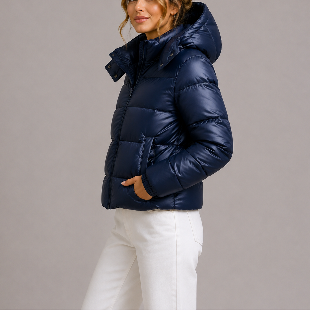 Women's Hooded Puffer Jacket with Zip Pockets