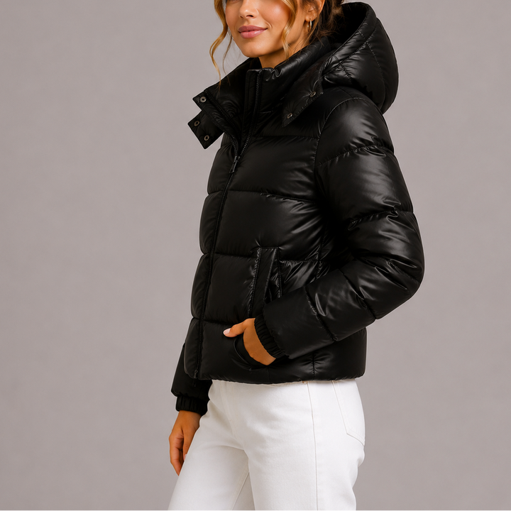 Women's Hooded Puffer Jacket with Zip Pockets