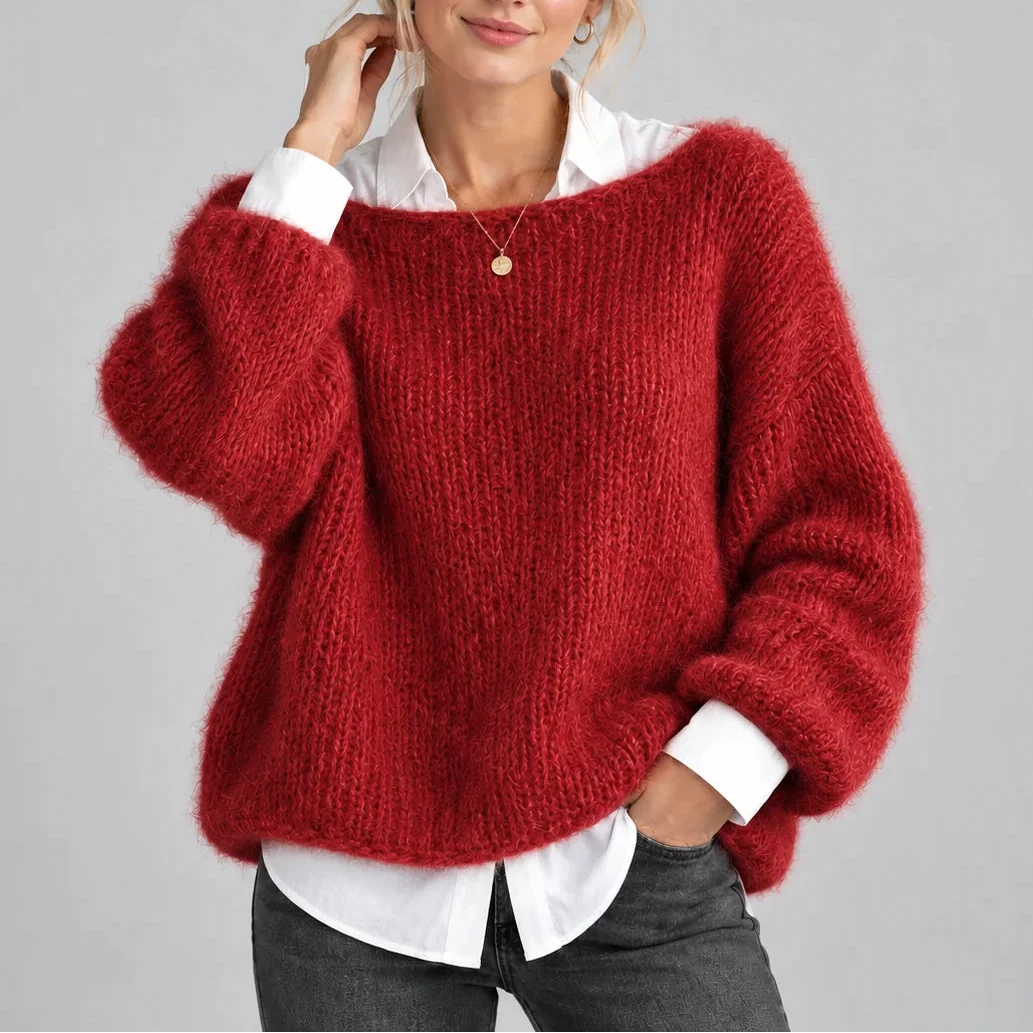 Women's Chunky Knit Jumper with Balloon Sleeves
