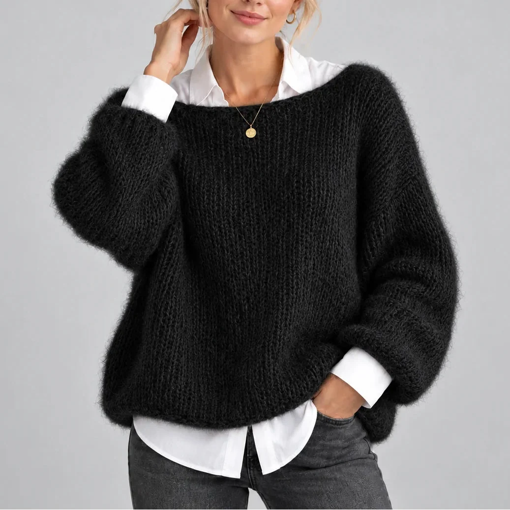 Women's Chunky Knit Jumper with Balloon Sleeves