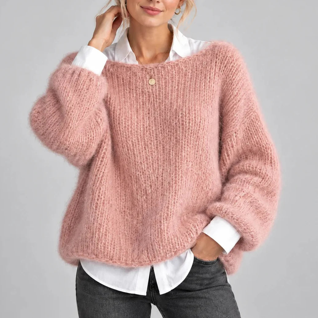 Women's Chunky Knit Jumper with Balloon Sleeves