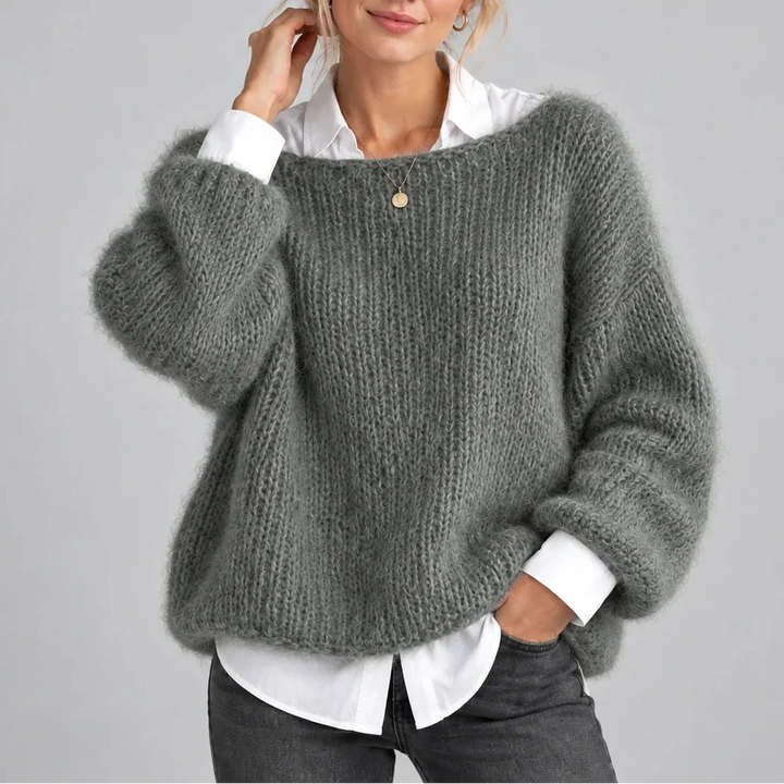 Women's Chunky Knit Jumper with Balloon Sleeves