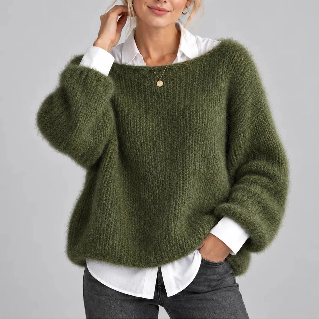 Women's Chunky Knit Jumper with Balloon Sleeves
