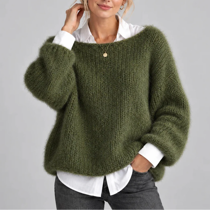 Women's Chunky Knit Jumper with Balloon Sleeves