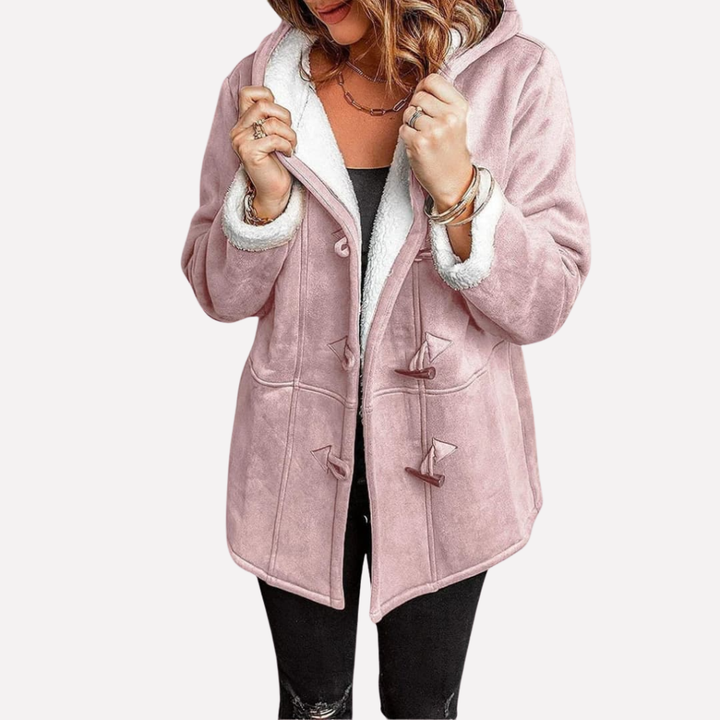 Veste à capuche pour femme doublée en polaire avec fermeture à brandebourgs