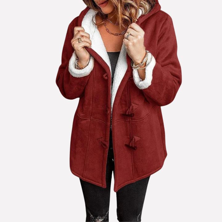 Veste à capuche pour femme doublée en polaire avec fermeture à brandebourgs