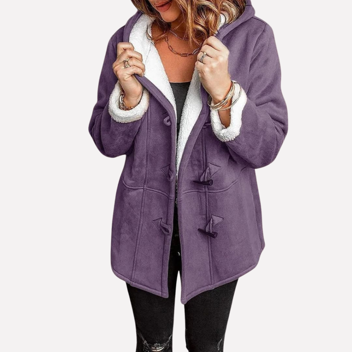 Veste à capuche pour femme doublée en polaire avec fermeture à brandebourgs