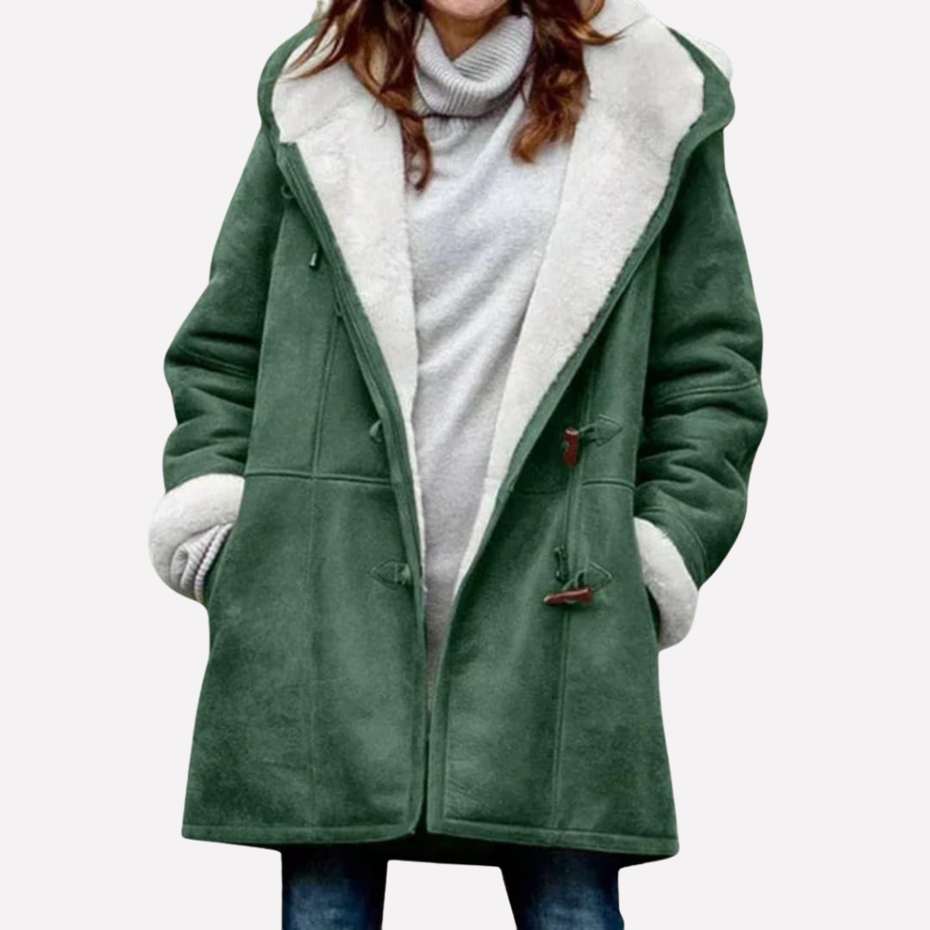 Veste à capuche pour femme doublée en polaire avec fermeture à brandebourgs