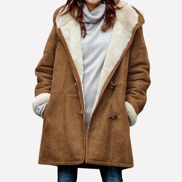 Veste à capuche pour femme doublée en polaire avec fermeture à brandebourgs