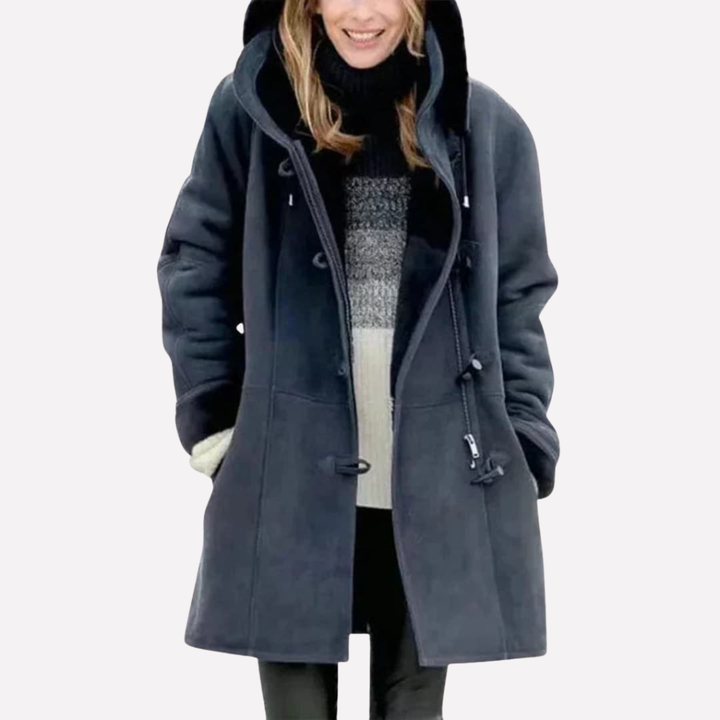 Veste à capuche pour femme doublée en polaire avec fermeture à brandebourgs