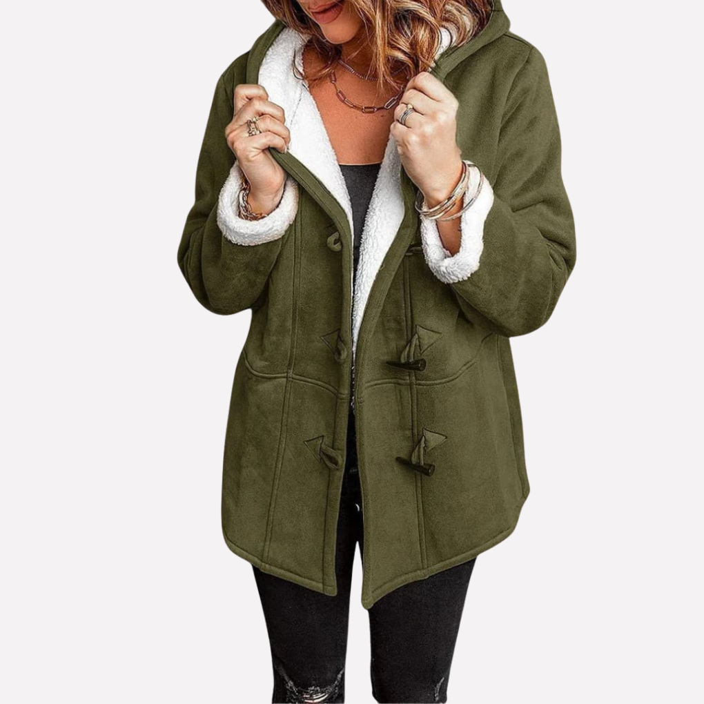 Veste à capuche pour femme doublée en polaire avec fermeture à brandebourgs