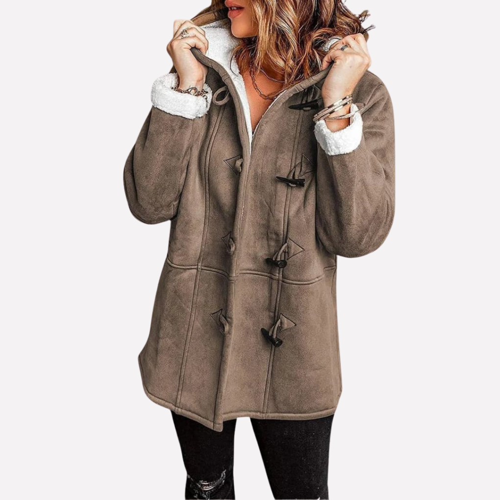 Veste à capuche pour femme doublée en polaire avec fermeture à brandebourgs