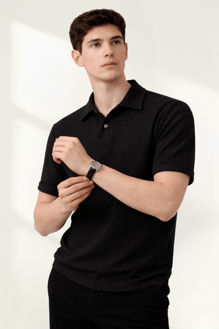 Textured Knit Polo Shirt