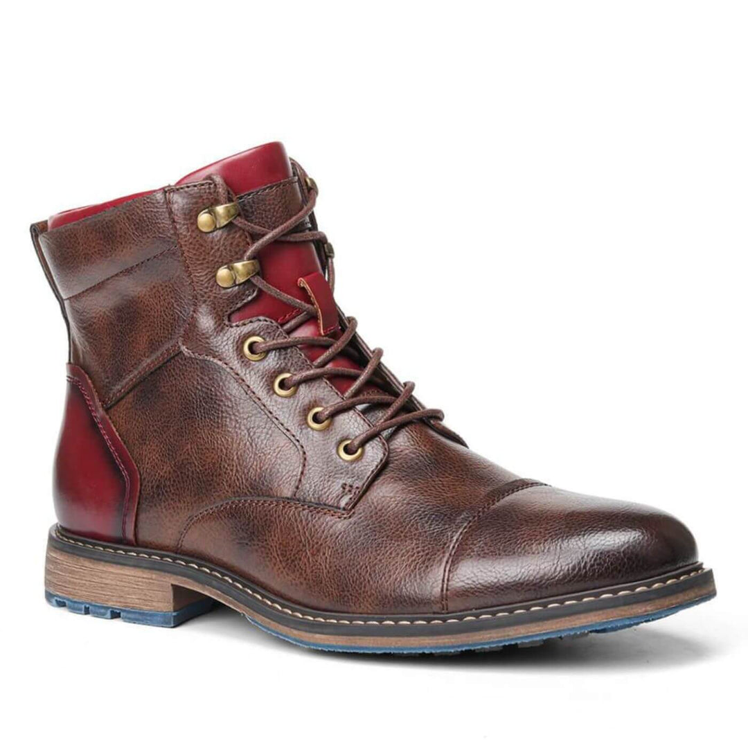 Men's Leather Lace-Up Oxford Boots with Cushioned Sole