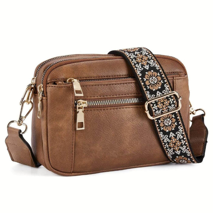 Sac bandoulière en cuir pour femme avec bandoulière brodée