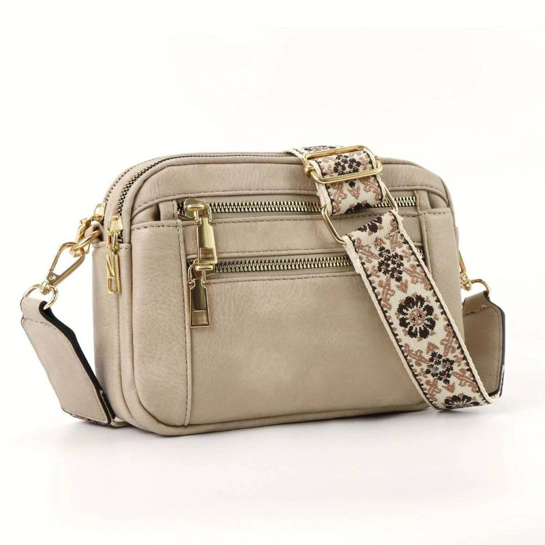 Sac bandoulière en cuir pour femme avec bandoulière brodée