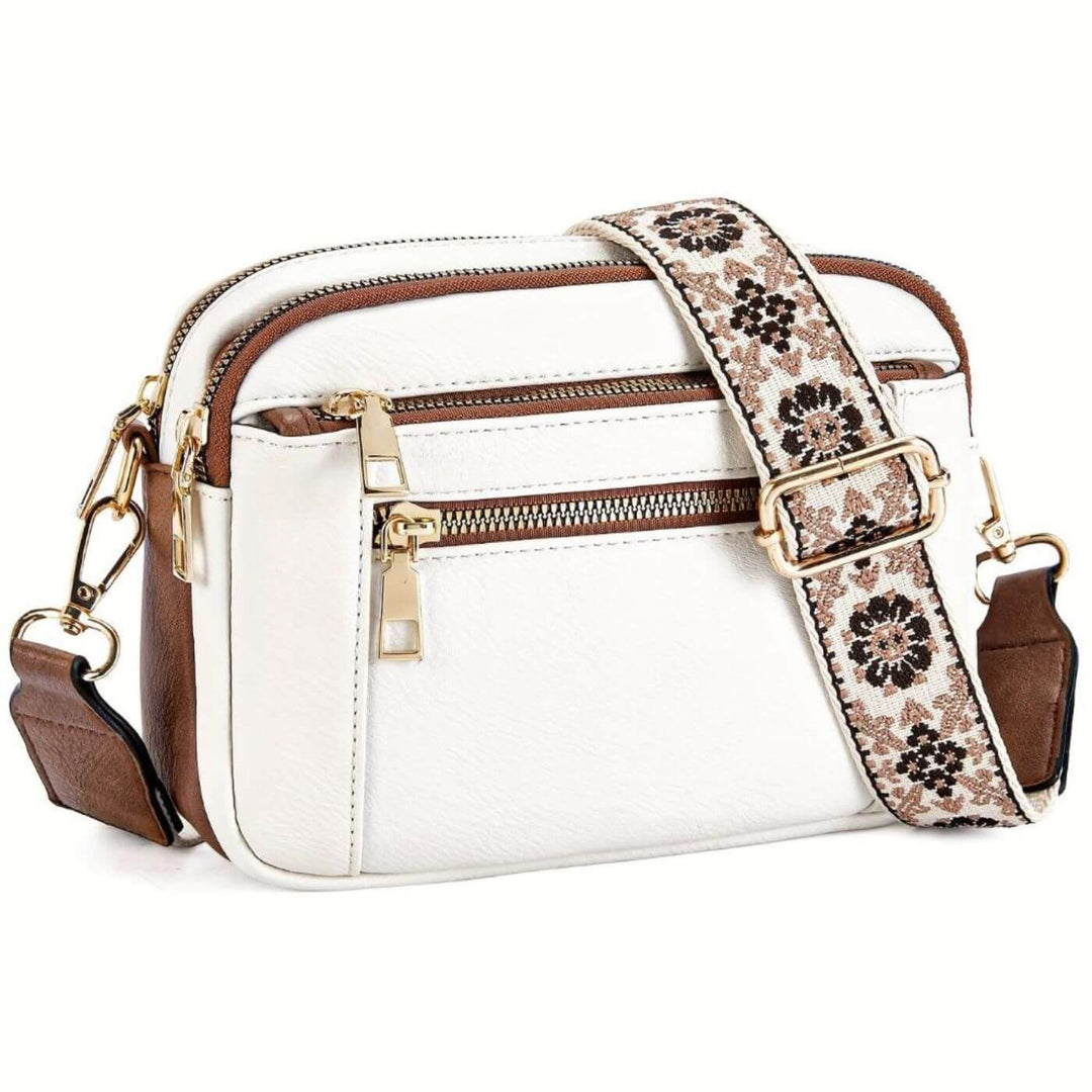 Sac bandoulière en cuir pour femme avec bandoulière brodée