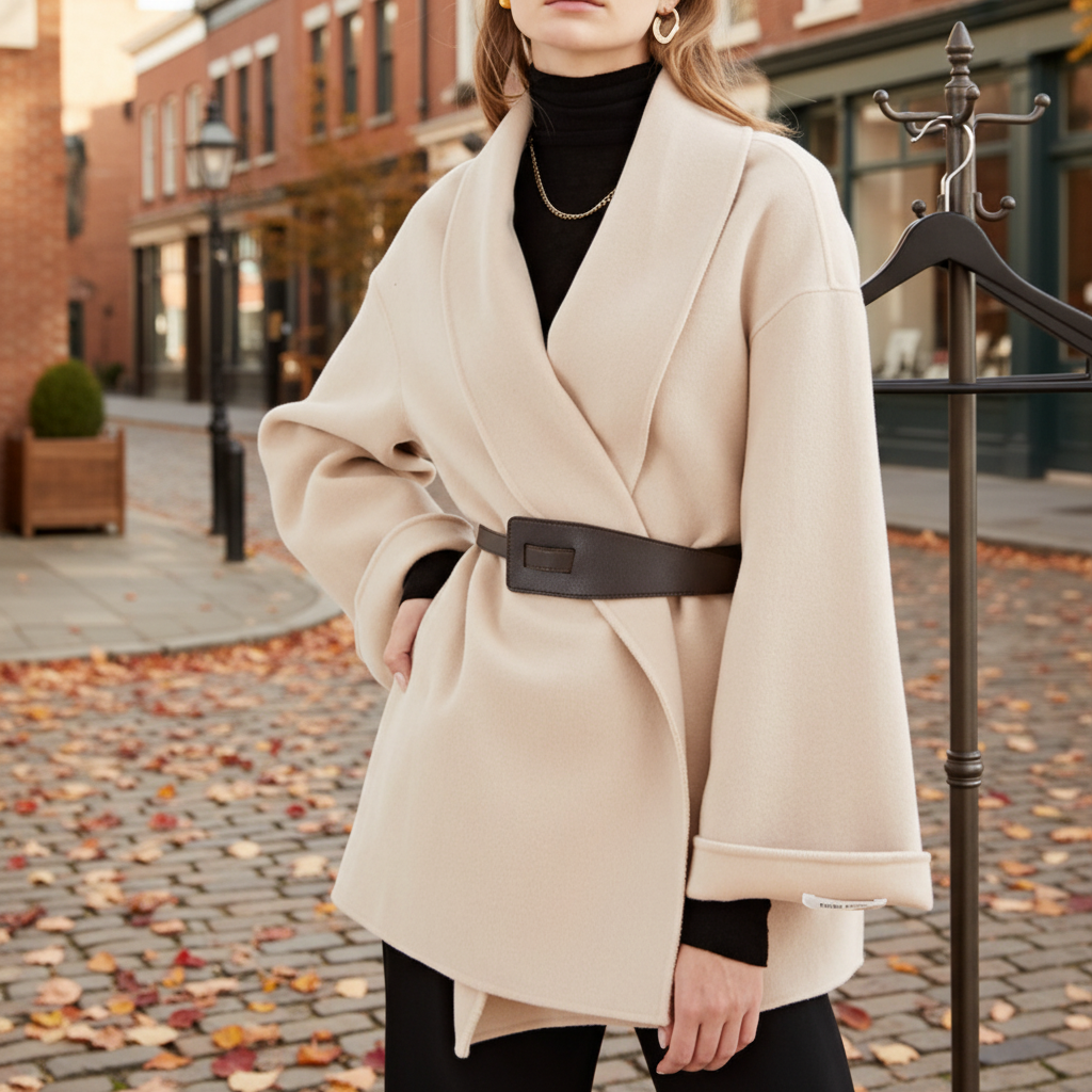 Women's Wide Lapel Wrap Coat with Tie Belt