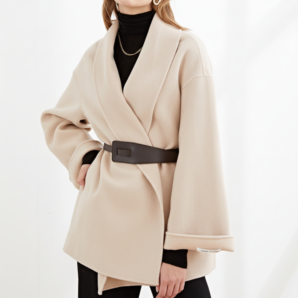 Women's Wide Lapel Wrap Coat with Tie Belt