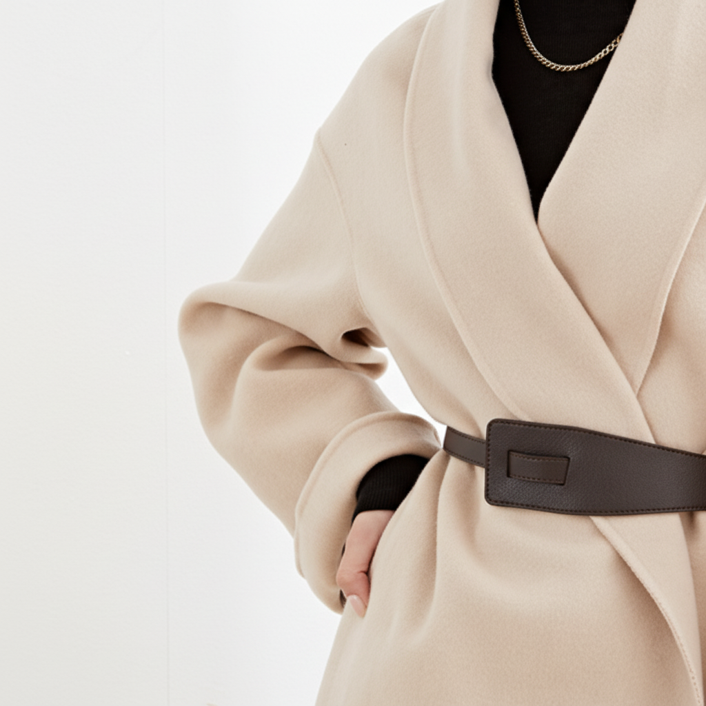 Women's Wide Lapel Wrap Coat with Tie Belt