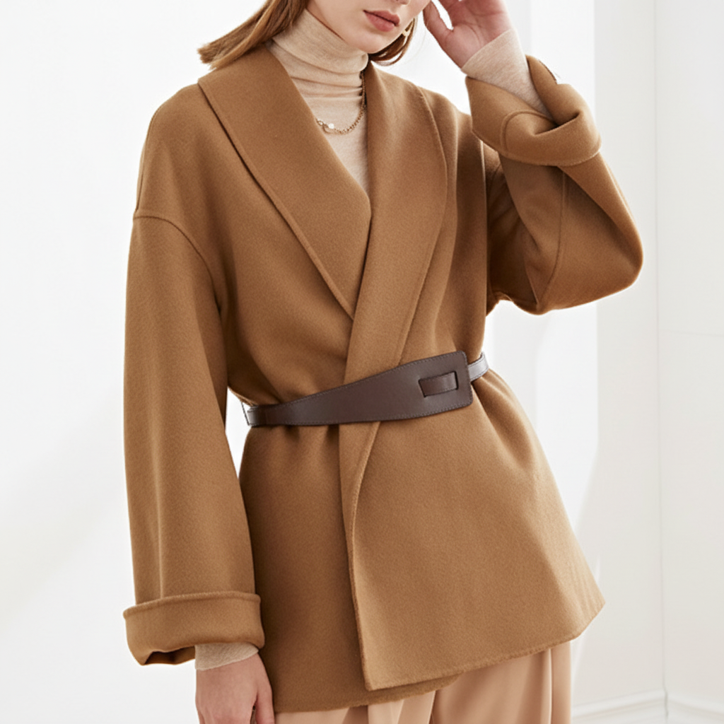 Women's Wide Lapel Wrap Coat with Tie Belt