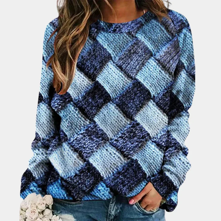 Women's Geometric Patchwork Jumper in Relaxed Fit