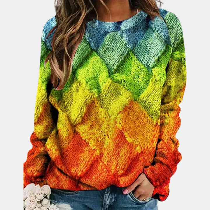 Women's Geometric Patchwork Jumper in Relaxed Fit