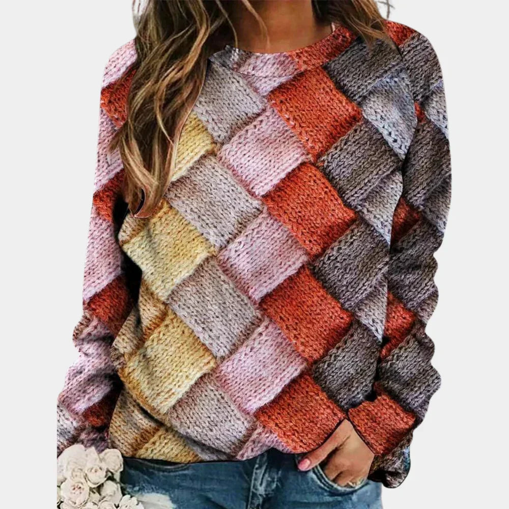 Women's Geometric Patchwork Jumper in Relaxed Fit