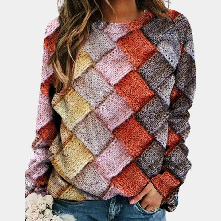 Women's Geometric Patchwork Jumper in Relaxed Fit