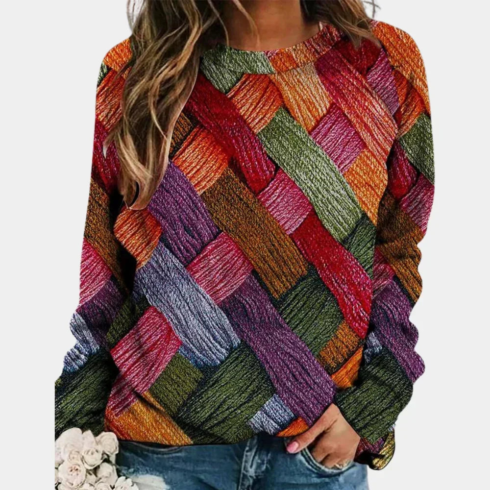 Women's Geometric Patchwork Jumper in Relaxed Fit