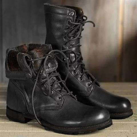 Bottes de combat en cuir à lacets avec revers rabattable