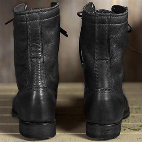 Bottes de combat en cuir à lacets avec revers rabattable