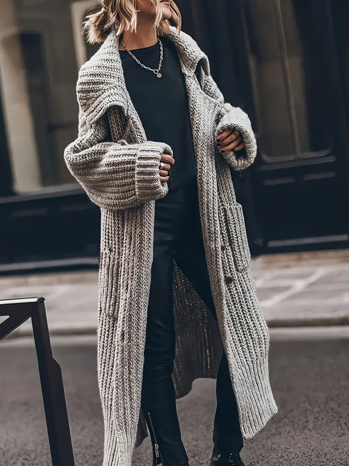 Women's Chunky Knit Longline Cardigan with Front Pockets