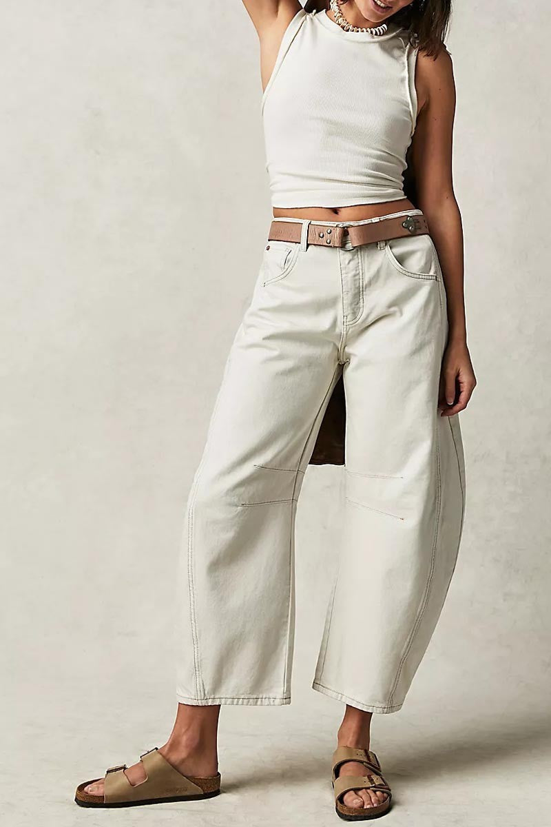 Women's Barrel-Leg Jeans with Contrast Stitching