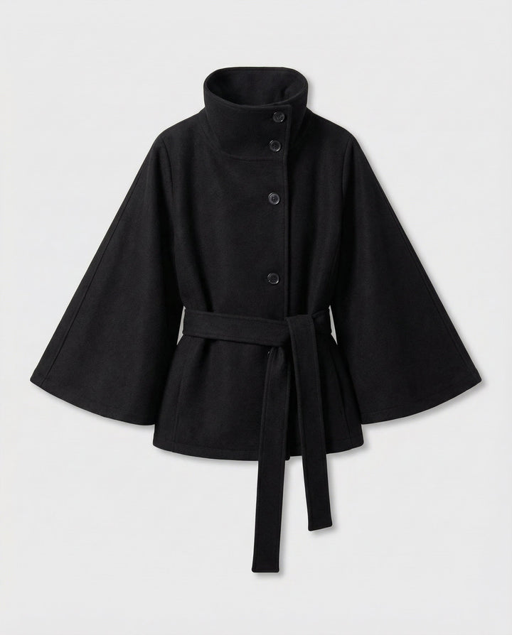 Women's Belted Funnel Neck Cape Jacket