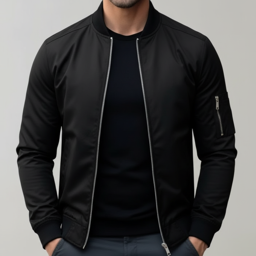 Men's Zip Up Bomber Jacket with Utility Pocket