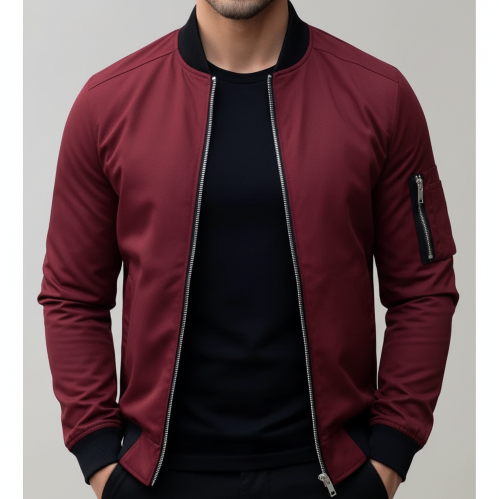 Men's Zip Up Bomber Jacket with Utility Pocket