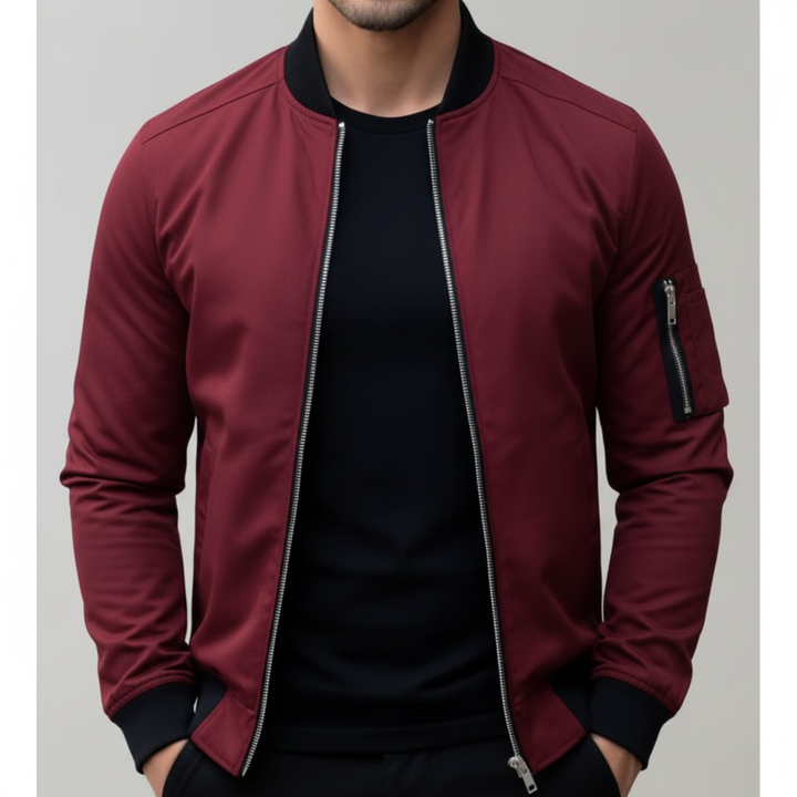 Men's Zip Up Bomber Jacket with Utility Pocket