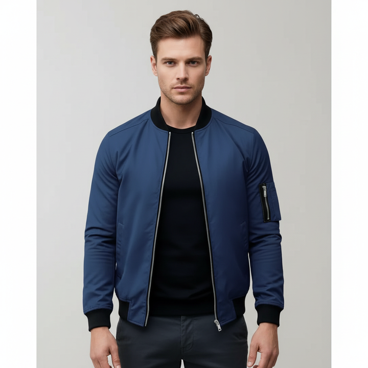Men's Zip Up Bomber Jacket with Utility Pocket