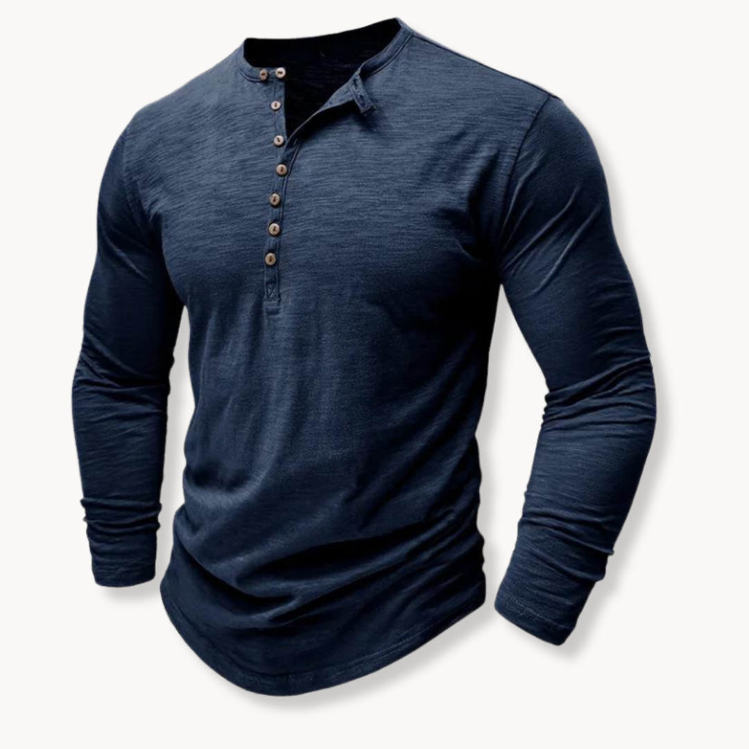 Men's Long Sleeve Henley with Extended Button Placket