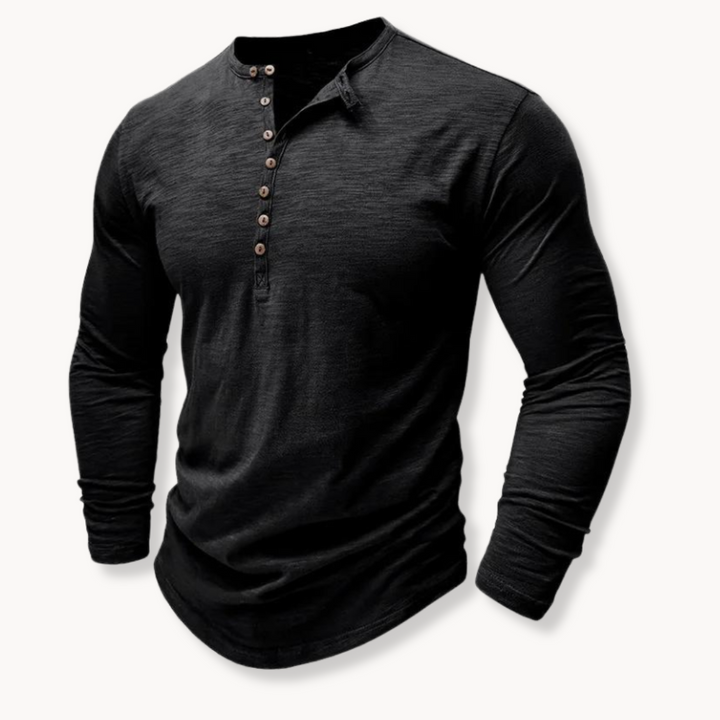 Men's Long Sleeve Henley with Extended Button Placket