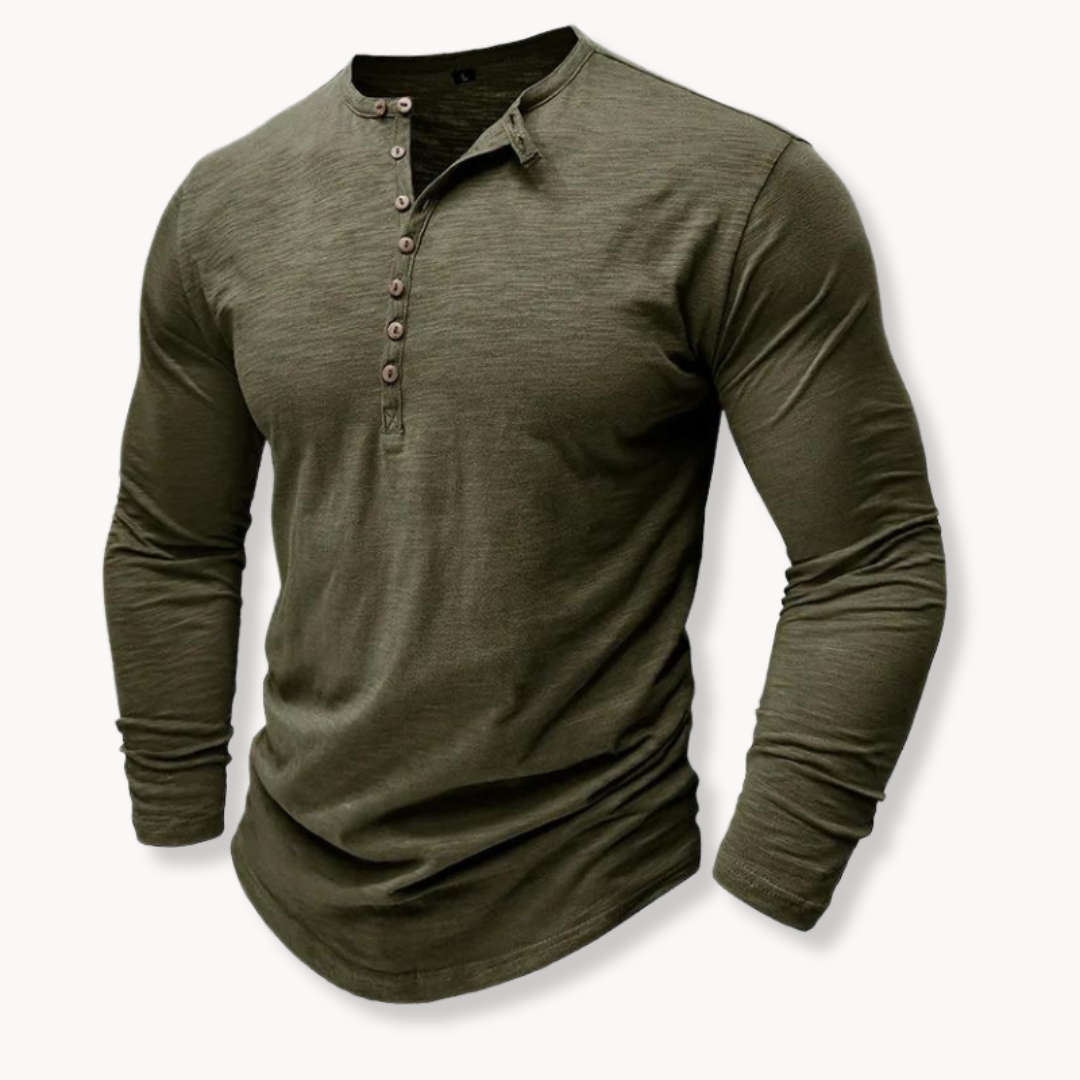 Men's Long Sleeve Henley with Extended Button Placket