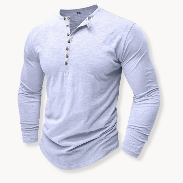 Men's Long Sleeve Henley with Extended Button Placket