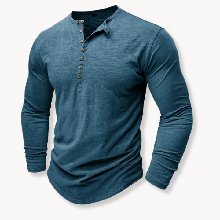 Men's Long Sleeve Henley with Extended Button Placket