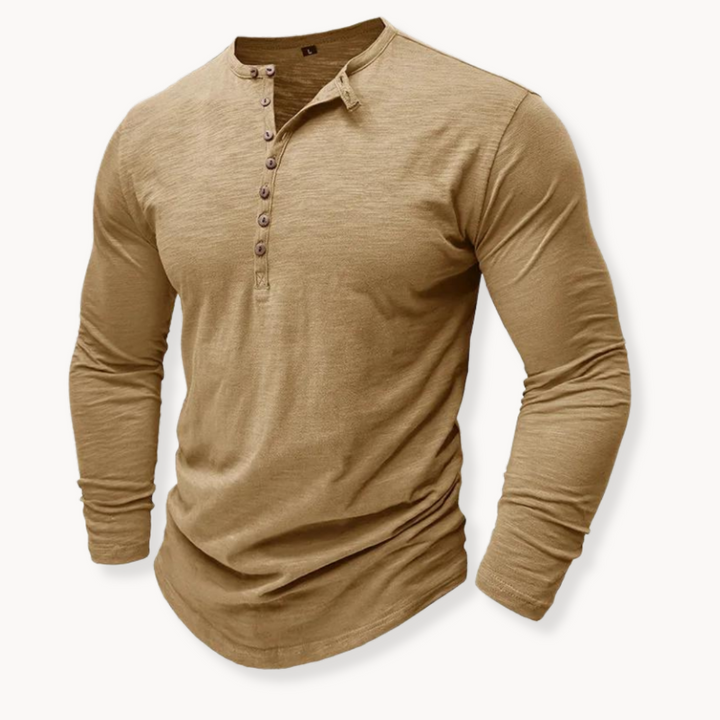 Men's Long Sleeve Henley with Extended Button Placket