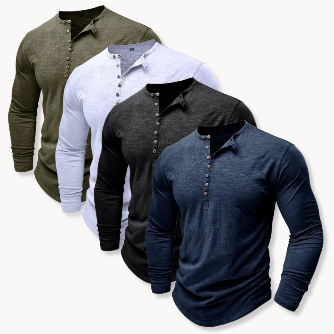 Men's Long Sleeve Henley with Extended Button Placket