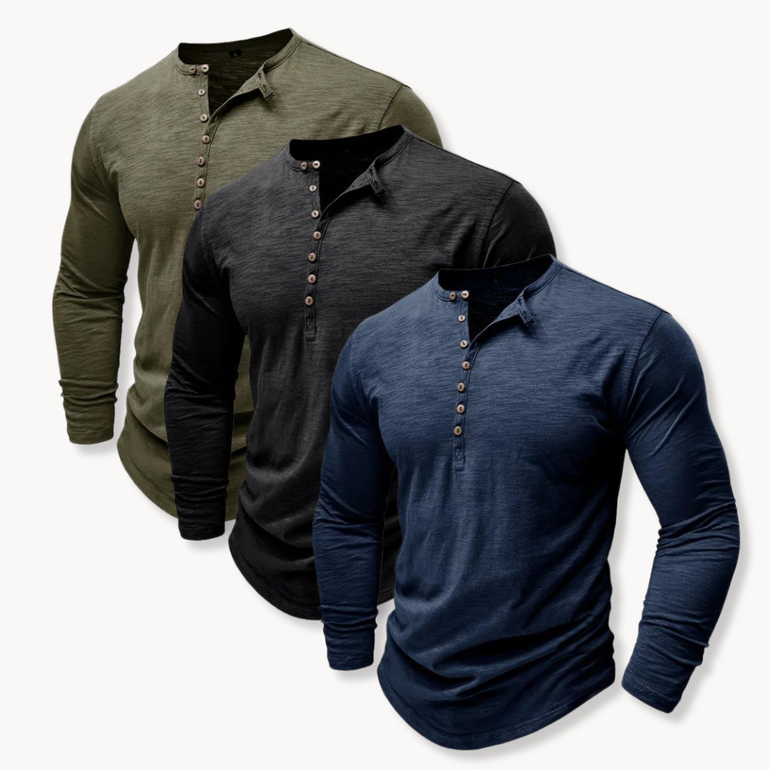 Men's Long Sleeve Henley with Extended Button Placket